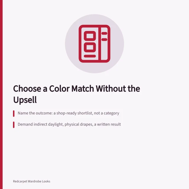 Color draping session guide: daylight, physical drapes, written shortlist. How to choose a color match without falling for the sales upsell