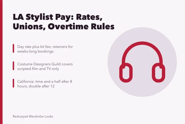 Illustration of Los Angeles stylist day rates, kit fees and union rules. Inside the Los Angeles stylist economy, from rates to union rules