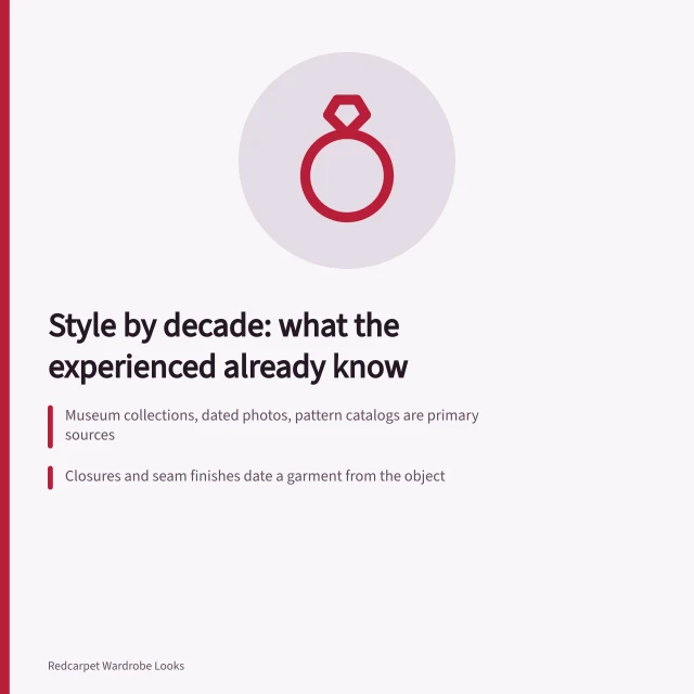 Decade-by-decade guide to dating vintage garments from construction details. Style by decade: what the experienced already know
