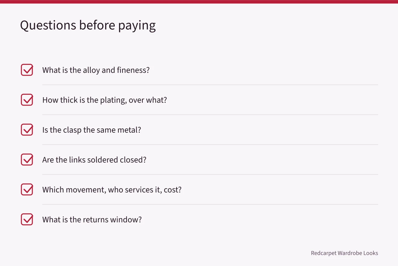 Checklist of six questions to ask before buying jewelry or a watch (Affordable jewelry and watches from the ground up (2027 update))