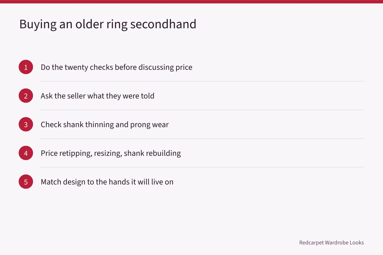Five-step sequence for buying a secondhand engagement ring (Dating an engagement ring from cut, marks, and wear alone)