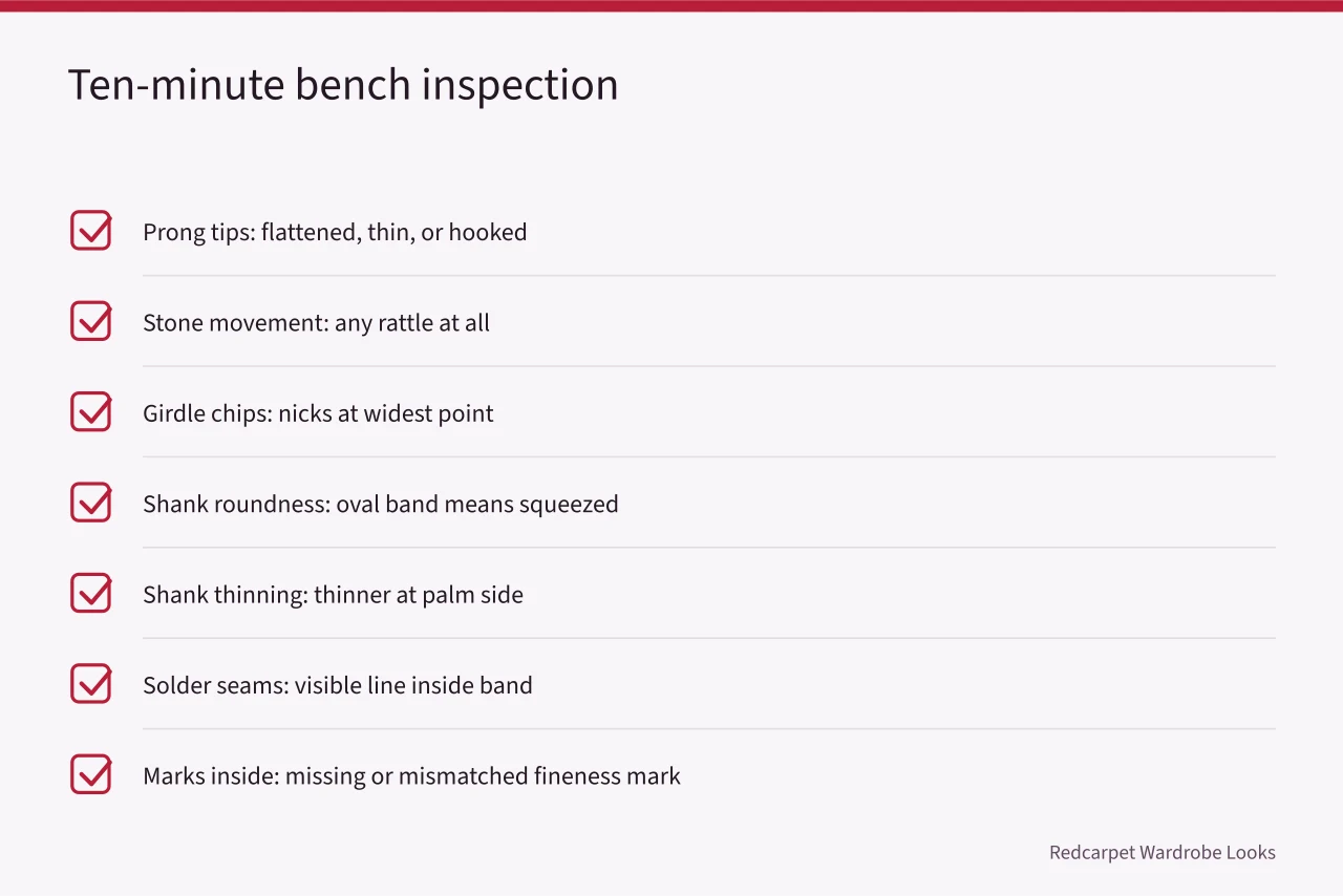 Nine-point bench inspection checklist for an engagement ring (An engagement ring review compared to a real bench inspection)